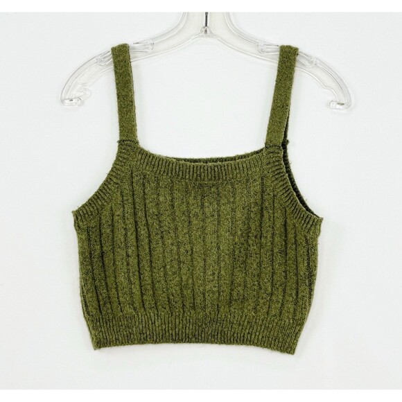 Wild Fable Ribbed Green Cropped Sweater Tank Top Blouse Small Boho Women’s - Picture 2 of 13